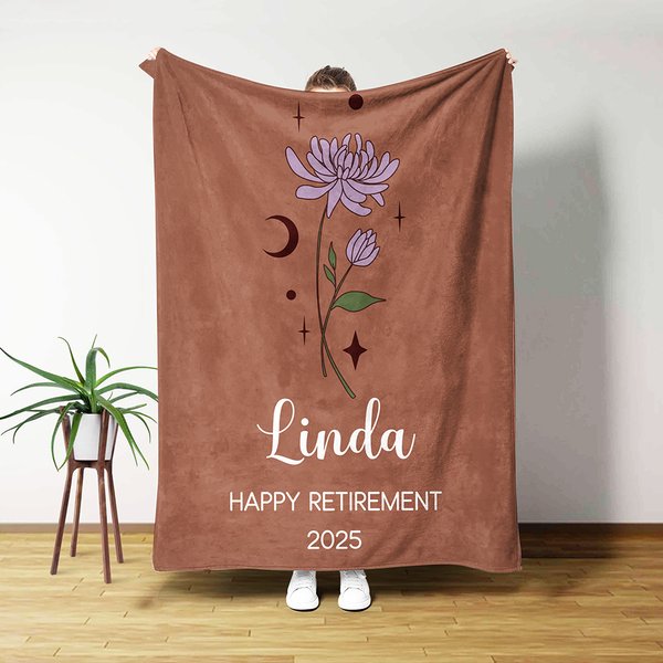 Personalized Zodiac Flower Soft Throw Blanket with Name and Text Home Decor Retirement New Beginning Gift for Retirees Colleagues