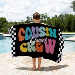 Toalla de playa de gran tamaño, de secado rápido, con nombre, personalizada, a cuadros, multicolor, para viajes de verano, vacaciones, esencial, regalo de cumpleaños para la familia y los niños.