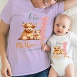 Personalized Cute Animals 100% Cotton Baby Bodysuit Matching T-shirt with Names and Date First Mother's Day Gift for Newborn New Mom