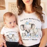 T-shirt Onesie Bébé 100% Coton Personnalisé avec Nom Élément et Cœur Floral Cadeau de Premier Anniversaire Fête des Mères pour Bébé et Maman