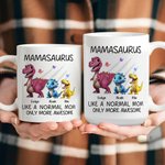 Personalized Cute 3D Dinosaur Family White Ceramic Mug with 1-12 Names Birthday Mother's Day Gift for Mom Grandma