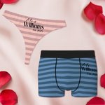 Personalizado señor y señora raya transpirable pareja tanga boxeador calzoncillos conjunto con el nombre de la familia y el texto de la luna de miel de viaje de bodas de regalo para hombres mujeres