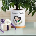 Maceta Suculenta de Cerámica con Nombre y Base de Bambú Regalo de Cumpleaños para Mamá Abuela