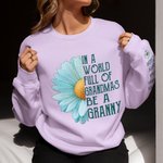 Personalizado Multicolor 1-16 Nombres Crisantemo Azul Claro Cuello Suave Crew Camiseta Sudadera con Título Cumpleaños Día de la Madre Regalo para la abuela