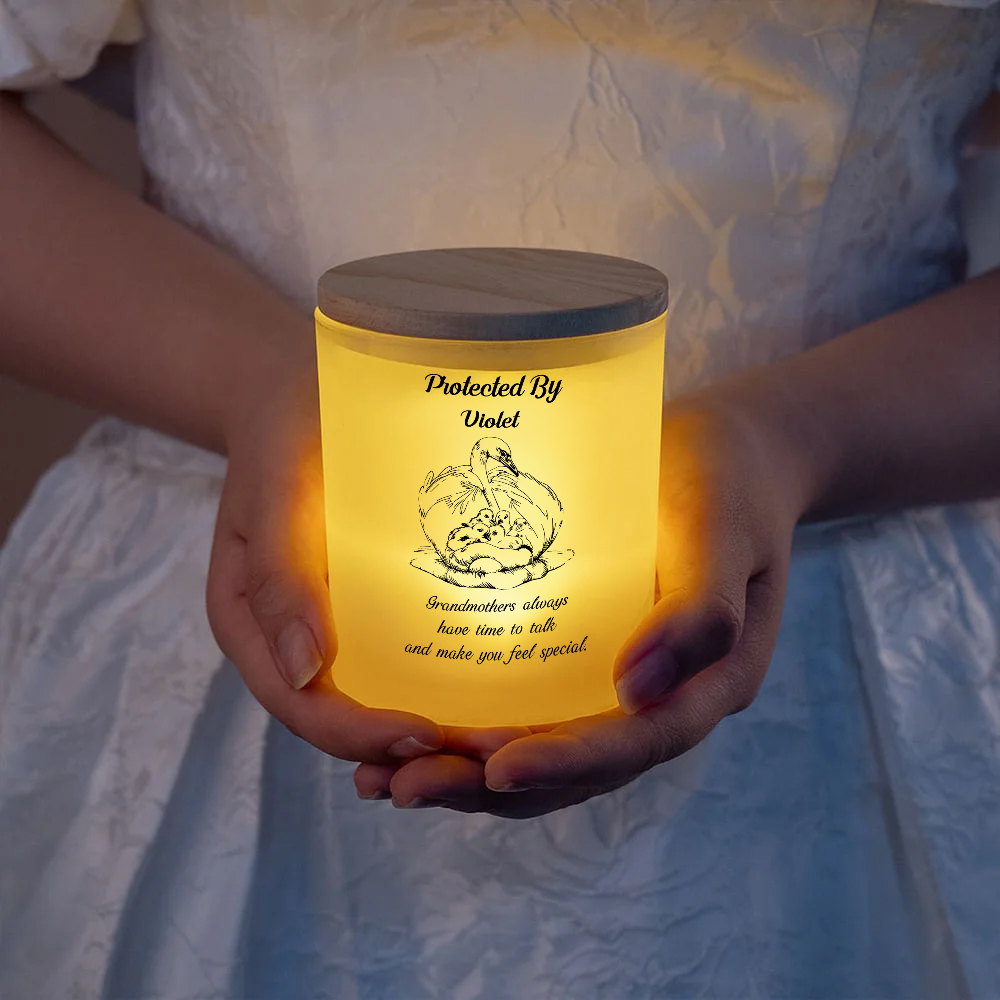 Discover Personalized Mama Swan Protects Her Babies LED Candle Jar with Name and Text Home Decor Mother's Day Birthday Gift for Mom Grandma