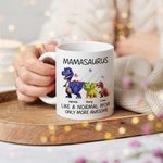 Personalized Cute 3D Dinosaur Family White Ceramic Mug with 1-12 Names Birthday Mother's Day Gift for Mom Grandma