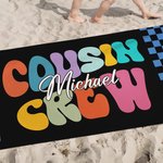 Toalla de playa de gran tamaño, de secado rápido, con nombre, personalizada, a cuadros, multicolor, para viajes de verano, vacaciones, esencial, regalo de cumpleaños para la familia y los niños.