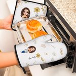 Personalizzato Cooking Mama Birth Flower Name Insulation Oven Mitt and Pot Holder Set Regalo di compleanno per la festa della mamma, nonna, donna, amante della cottura.
