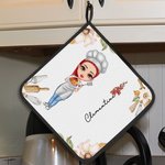 Personalizzato Cooking Mama Birth Flower Name Insulation Oven Mitt and Pot Holder Set Regalo di compleanno per la festa della mamma, nonna, donna, amante della cottura.
