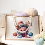 Personalized Cartoon Crochet Pattern Jute Tote Bag with Name Travel Accessories Birthday Holiday Gift for Knitting Lovers Women