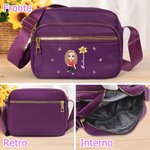 Borsa a tracolla regolabile in nylon personalizzata con personaggio in stile cartone animato e fiore di nascita scomparti multipli per familiari