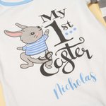Personalised 100% Cotton My First Easter Baby Romper Bunny Ear Hat Set with Name First Easter Birthday Gift for Baby Boy