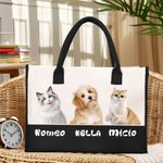 Borsa tote in tela con grande capacità personalizzata con 1-3 foto di animali domestici e nome regalo perfetto di compleanno per amanti e proprietari