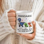 Personalized Cute 3D Dinosaur Family White Ceramic Mug with 1-12 Names Birthday Mother's Day Gift for Mom Grandma