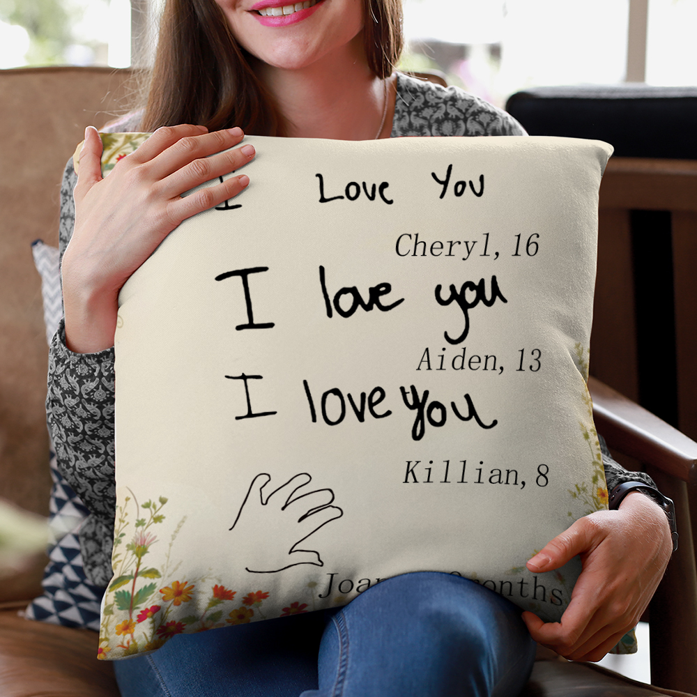 Taie d'oreiller personnalisée Floral 1-7 Handwriting Text avec Names Home Decor Mother's Day Birthday Gift for Mom Grandma