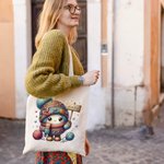 Personalisierte Cartoon Yarn Ball große Canvas Tragetasche mit Namen Reisezubehör Geburtstagsgeschenk für Frauen stricken Liebhaber