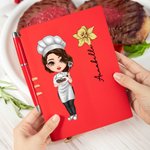 Personalized Cartoon Cooking Mama Birth Flower Name A5 Recipe Notebook and Pen Set Mother's Day Birthday Gift for Grandma Mom Cooking Baking Lover