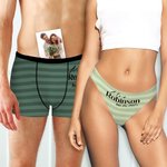Personalizado señor y señora raya transpirable pareja tanga boxeador calzoncillos conjunto con el nombre de la familia y el texto de la luna de miel de viaje de bodas de regalo para hombres mujeres