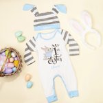 Personalised 100% Cotton My First Easter Baby Romper Bunny Ear Hat Set with Name First Easter Birthday Gift for Baby Boy
