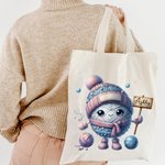 Personalisierte Cartoon Yarn Ball große Canvas Tragetasche mit Namen Reisezubehör Geburtstagsgeschenk für Frauen stricken Liebhaber