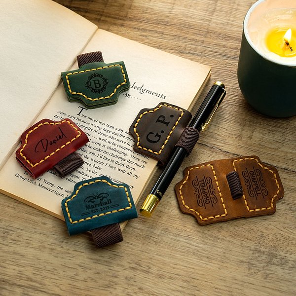 Personalized Engraved Name Magnetic Leather Bookmark Clip with Pen Holder Reading Supplies Birthday School Office Gift for Book Lover Bookworm