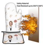 Personalizzato Cooking Mama Birth Flower Name Insulation Oven Mitt and Pot Holder Set Regalo di compleanno per la festa della mamma, nonna, donna, amante della cottura.