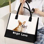 Borsa tote in tela con grande capacità personalizzata con 1-3 foto di animali domestici e nome regalo perfetto di compleanno per amanti e proprietari