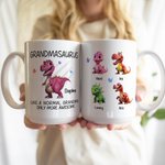 Personalized Cute 3D Dinosaur Family White Ceramic Mug with 1-12 Names Birthday Mother's Day Gift for Mom Grandma
