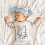 Personalised 100% Cotton My First Easter Baby Romper Bunny Ear Hat Set with Name First Easter Birthday Gift for Baby Boy