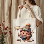 Personalisierte Cartoon Yarn Ball große Canvas Tragetasche mit Namen Reisezubehör Geburtstagsgeschenk für Frauen stricken Liebhaber