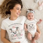 T-shirt Onesie Bébé 100% Coton Personnalisé avec Nom Élément et Cœur Floral Cadeau de Premier Anniversaire Fête des Mères pour Bébé et Maman