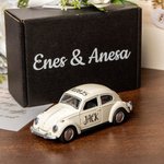 Personalisiertes Mini-Vintage-Käfer-Hochzeitsautomodell mit Namen und Datum Ringträger Pagenjunge Trauzeuge Hochzeit Geschenk