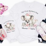 T-shirt Onesie Bébé 100% Coton Personnalisé avec Nom Élément et Cœur Floral Cadeau de Premier Anniversaire Fête des Mères pour Bébé et Maman