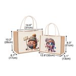Personalized Cartoon Crochet Pattern Jute Tote Bag with Name Travel Accessories Birthday Holiday Gift for Knitting Lovers Women
