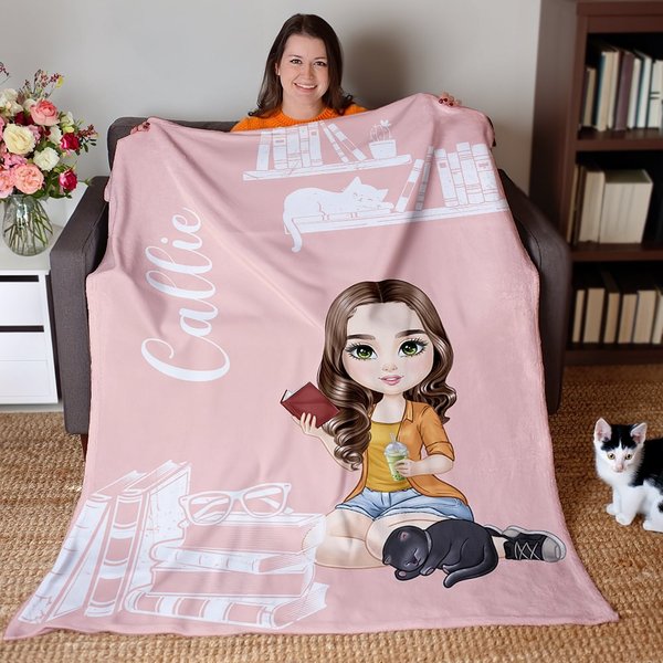 Couverture Personnalisée avec Nom et Personnage Cadeeau Anniversaire pour Femme Amatrice de Lecture