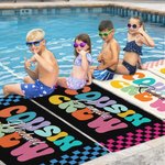 Toalla de playa de gran tamaño, de secado rápido, con nombre, personalizada, a cuadros, multicolor, para viajes de verano, vacaciones, esencial, regalo de cumpleaños para la familia y los niños.
