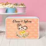 Personalizado de dibujos animados mamá y el niño de nacimiento de flores de alimentos de grado galleta galleta de almacenamiento de lata con el nombre de cumpleaños Día de la Madre de regalo para la m