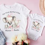 T-shirt Onesie Bébé 100% Coton Personnalisé avec Nom Élément et Cœur Floral Cadeau de Premier Anniversaire Fête des Mères pour Bébé et Maman
