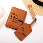 Personalizado señor y la señora de cuero de la PU Multicolor Pasaporte Cubierta Etiqueta de equipaje con el nombre de la familia y el texto de la luna de miel de viaje de regalo de boda para hombres m