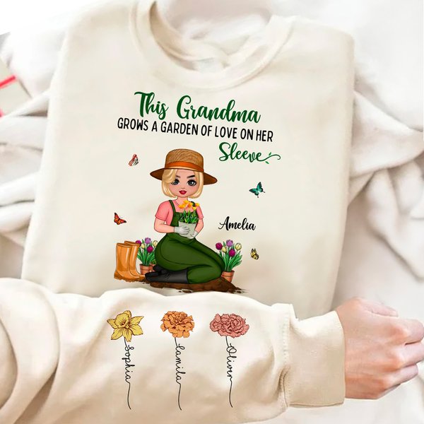 Personlig Multicolor Mom's Garden Soft T-shirt Sweatshirt med titel och 1-12 födelseblommor Födelsedag Mors dag Uppskattning Present till mamma mormor
