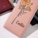 Personalized Birth Flower PU Leather Wallet with Name and RFID Blocking Credit Card Holder Birthday Mother's Day Gift for Women
