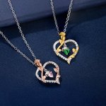 Personalized Dainty Grad Cap Zircon Rose Heart Necklace with Birthstone Valentine's Day Graduation Birthday  Gift for Women Graduates
