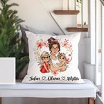 Guirnalda de corazones personalizada Mamá de dibujos animados y 1-2 niños Funda de cojín suave con nombres Decoración del hogar Regalo del Día de la Madre para mamá