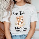 Gepersonaliseerde Schattige Tijger Onze Eerste Moederdag 100% Katoenen T-shirt Baby Onesie Set met Namen Moederdagcadeau voor Nieuwe Moeder Baby