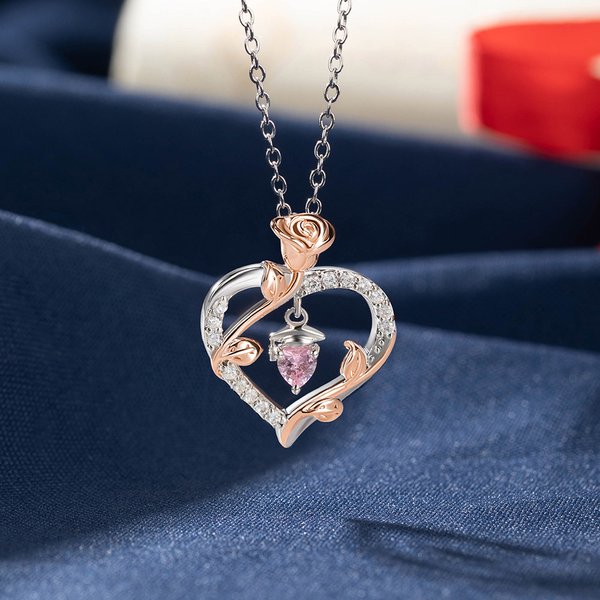 Personalized Dainty Grad Cap Zircon Rose Heart Necklace with Birthstone Valentine's Day Graduation Birthday  Gift for Women Graduates