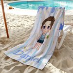 Personalized Chocolate Ice Cream Cartoon Kid Oversized Quick Dry Beach Towel with Name Birthday Summer Vacation Essentials Gift for Boys Girls
