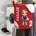 Personalised Ball Sport Cartoon Character Large Name Collapsible Laundry Storage Basket with Handle Housewarming Birthday Gift for Sports Lover
