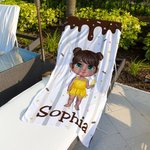 Personalized Chocolate Ice Cream Cartoon Kid Oversized Quick Dry Beach Towel with Name Birthday Summer Vacation Essentials Gift for Boys Girls