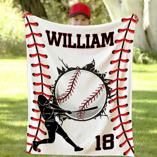 Personalized Play Baseball Design Soft Throw Blanket with Name and Number Home Decor Birthday Gift for Baseball Lovers