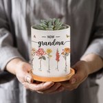 Personalisierte erste Mama jetzt Oma 1-12 Geburt Blumen keramische Sukkulente Pflanzer Topf mit Namen und Bambus Basis Muttertag Geschenk für Mama Oma